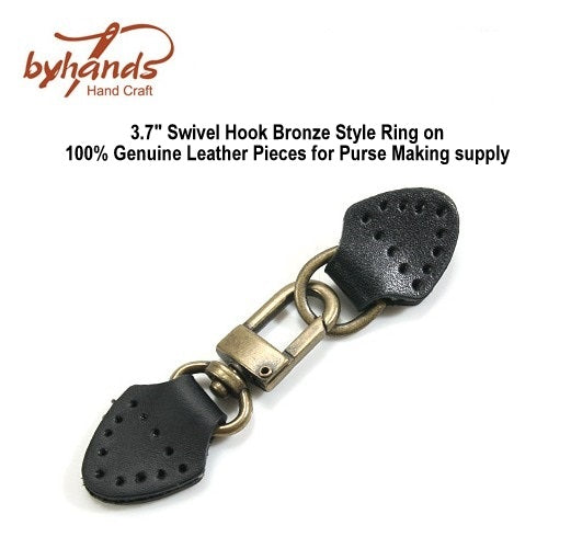 3.7" byhands Swivel Hook Bronze Style Ring on 100% Genuine Leather Tab (18-1811)