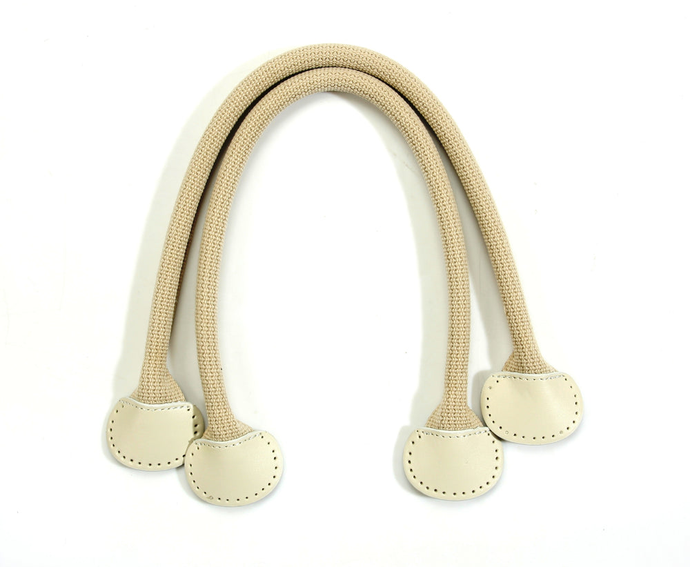 18.1" byhands Webbing Purse Handles, Tote Bag Strap with Leather Tab, Beige (24-4003)