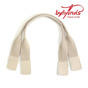 17.7" byhands Webbing Purse Handles, Tote Bag Strap with Leather Tab, Beige (24-4503)