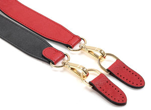 32.5" byhands Premium Saffiano Pattern Genuine Leather Wide Shoulder Bag Strap w/Gold Style Ring, Red (40-8003)