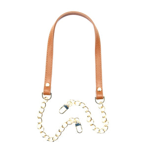 30" byhands Genuine Leather Shoulder Bag Strap, Metal Chain, Camel (40-8301)