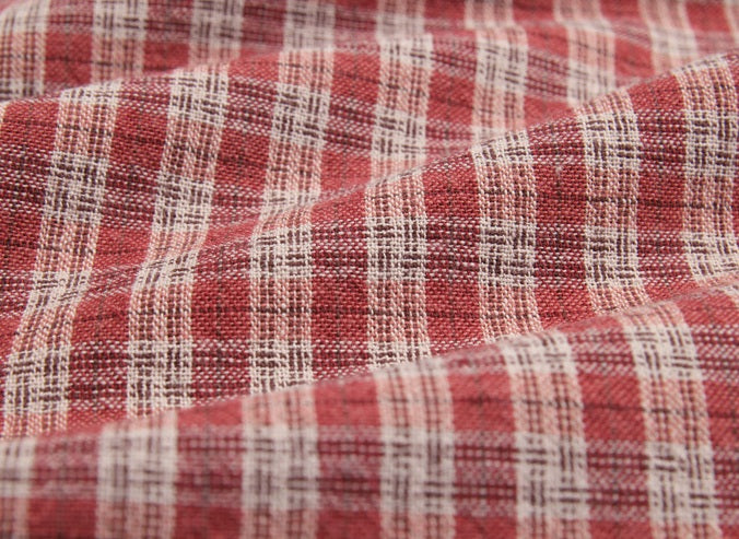 byhands 100% Cotton Yarn Dyed Fabric, Country Style Checkered Pattern, Coral (EY20094-E)