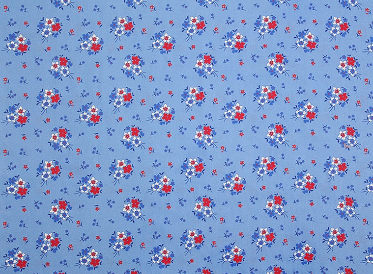 Feedsack Style Fabric - Byhands Wild Flower Feedsack Color Printed Fabric - Blue (FL04-009)