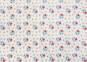 Feedsack Style Fabric - Byhands Wild Flower Feedsack Color Printed Fabric - Blue Red (FL04-009)