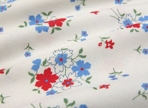 Feedsack Style Fabric - Byhands Wild Flower Feedsack Color Printed Fabric - Blue Red (FL04-009)