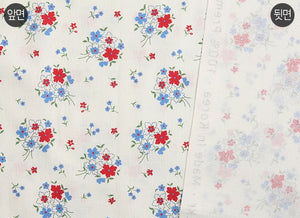 Feedsack Style Fabric - Byhands Wild Flower Feedsack Color Printed Fabric - Blue Red (FL04-009)