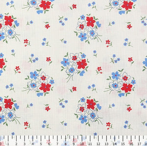 Feedsack Style Fabric - Byhands Wild Flower Feedsack Color Printed Fabric - Blue Red (FL04-009)