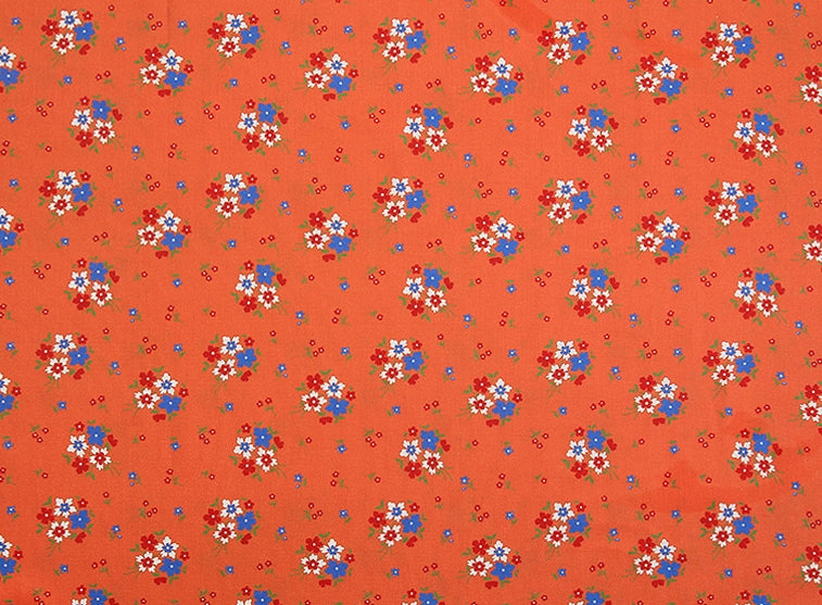 Feedsack Style Fabric - Byhands Wild Flower Feedsack Color Printed Fabric - Orange (FL04-009)