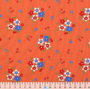 Feedsack Style Fabric - Byhands Wild Flower Feedsack Color Printed Fabric - Orange (FL04-009)