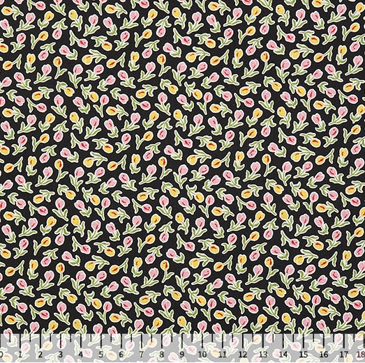 Feedsack Style Fabric - Byhands Tulip Feedsack Color Printed Fabric - Black (FL04-012)