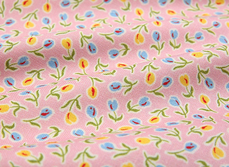 Feedsack Style Fabric - Byhands Tulip Feedsack Color Printed Fabric - Pink (FL04-012)
