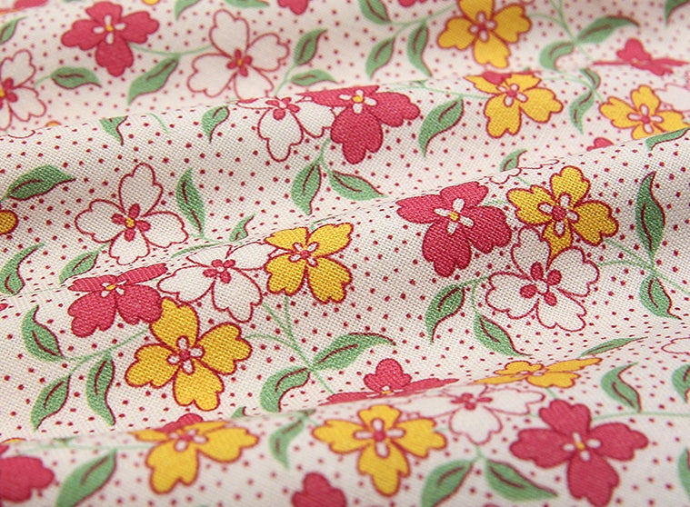 Feedsack Style Fabric - Byhands Iris Feedsack Color Printed Fabric - Pink Yellow (FL04-014)