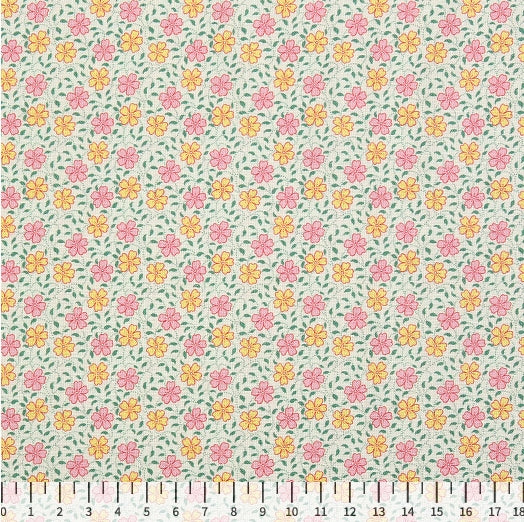 Feedsack Style Fabric - Byhands Cosmos Feedsack Color Printed Fabric - Ivory (FL04-015)
