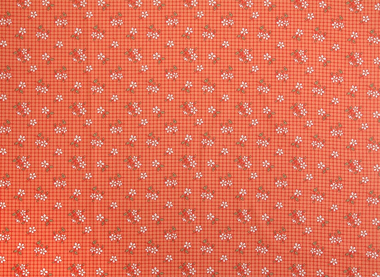 Feedsack Style Fabric - Byhands Checkered Flower Feedsack Color Printed Fabric - Orange (FS-01)
