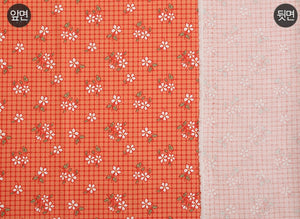 Feedsack Style Fabric - Byhands Checkered Flower Feedsack Color Printed Fabric - Orange (FS-01)