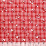 Feedsack Style Fabric - Byhands Checkered Flower Feedsack Color Printed Fabric - Red (FS-01)