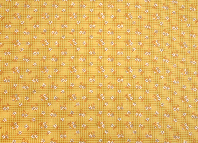 Feedsack Style Fabric - Byhands Checkered Flower Feedsack Color Printed Fabric - Yellow (FS-01)