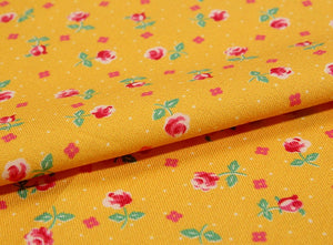 Feedsack Style Fabric - Byhands Mini Rose Feedsack Color Printed Fabric - Yellow (FS-02)