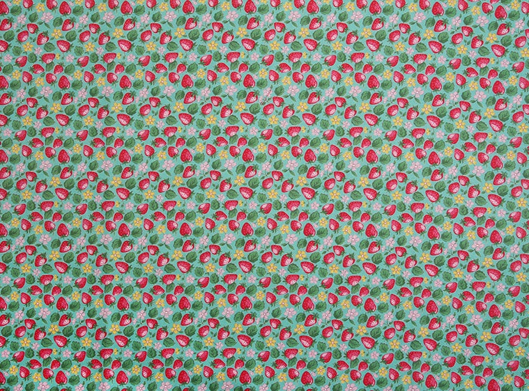 Feedsack Style Fabric - Byhands Strawberry Feedsack Color Printed Fabric - Mint (FS-03)