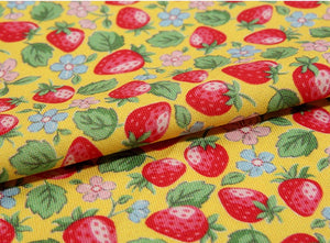 Feedsack Style Fabric - Byhands Strawberry Feedsack Color Printed Fabric - Yellow (FS-03)