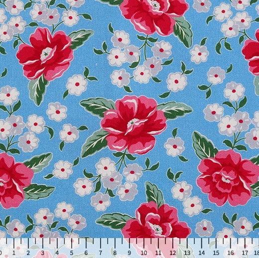 Feedsack Style Fabric - Byhands Peony Feedsack Color Printed Fabric, Oxford Series, 58" Wide - Blue (FS-04)