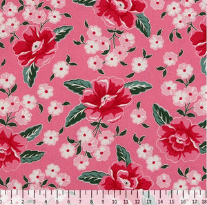 Feedsack Style Fabric - Byhands Peony Feedsack Color Printed Fabric, Oxford Series, 58" Wide - Pink (FS-04)