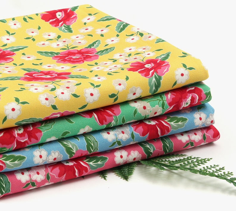 Feedsack Style Fabric - Byhands Peony Feedsack Color Printed Fabric, Oxford Series, 58" Wide - Mint (FS-04)