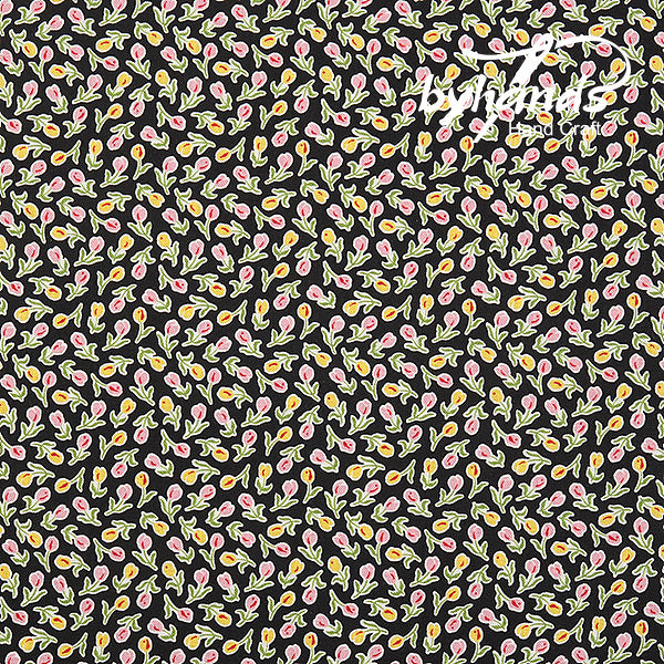 Feedsack Style Fabric - Byhands Tulip Feedsack Color Printed Fabric - Black (FL04-012)