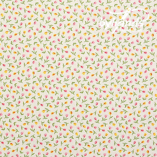 Feedsack Style Fabric - Byhands Tulip Feedsack Color Printed Fabric - Ivory (FL04-012)