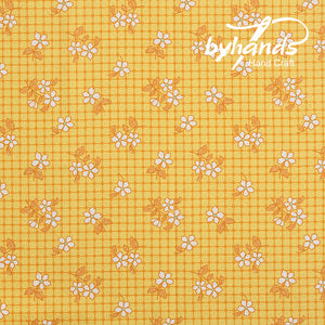 Feedsack Style Fabric - Byhands Checkered Flower Feedsack Color Printed Fabric - Yellow (FS-01)