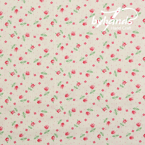 Feedsack Style Fabric - Byhands Mini Rose Feedsack Color Printed Fabric - Ivory (FS-02)