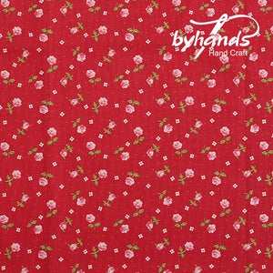 Feedsack Style Fabric - Byhands Mini Rose Feedsack Color Printed Fabric - Red (FS-02)